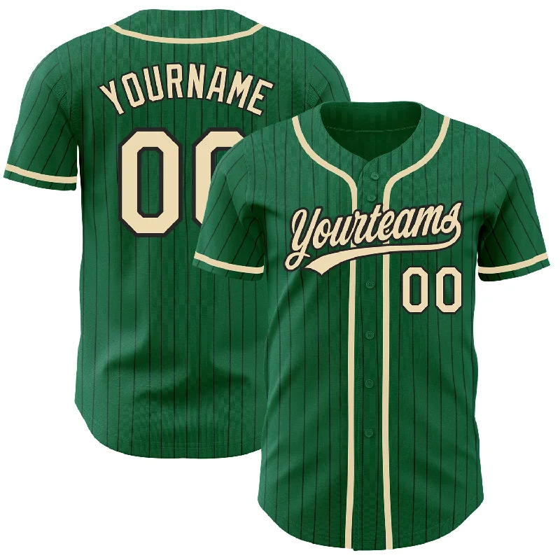 Baseball Jersey for Baseball Fan Apparel-Custom Kelly Green Black Pinstripe City Cream Authentic Baseball Jersey