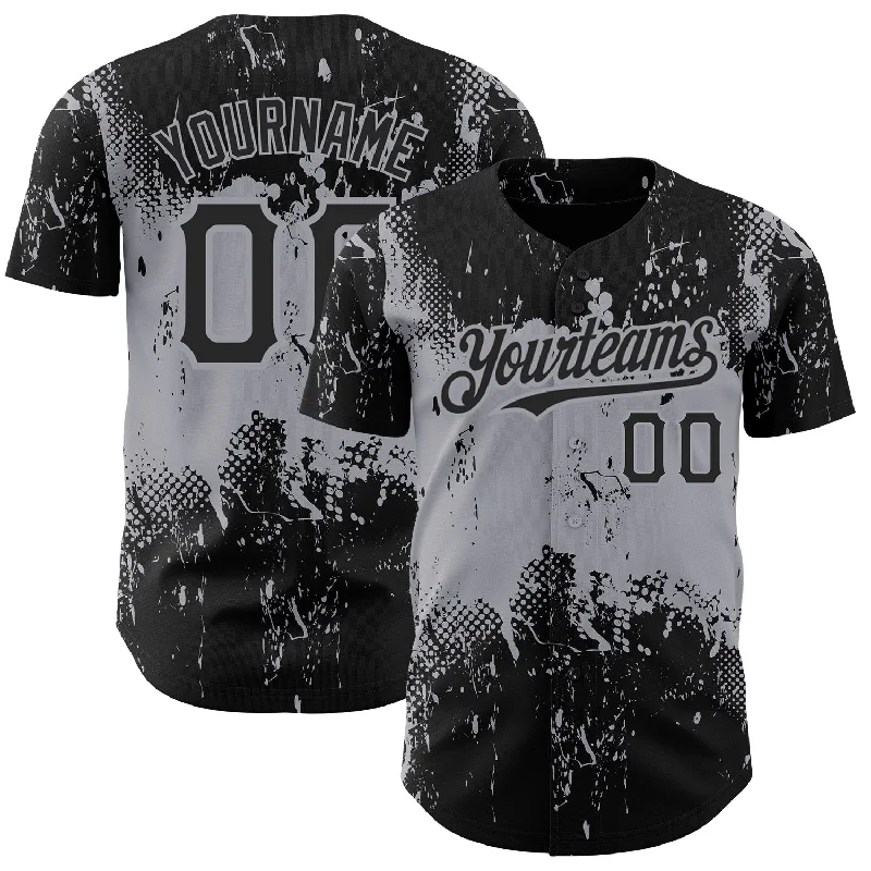 Baseball Jersey for Comfortable Fit for Adults-Custom Black Gray 3D Pattern Design Abstract Splatter Grunge Art Authentic Baseball Jersey