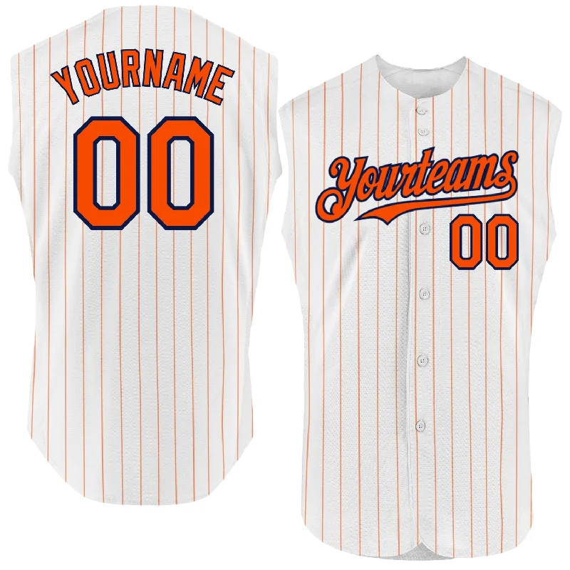 Baseball Jersey for Youth Team Spirit-Custom White Orange Pinstripe Black Authentic Sleeveless Baseball Jersey