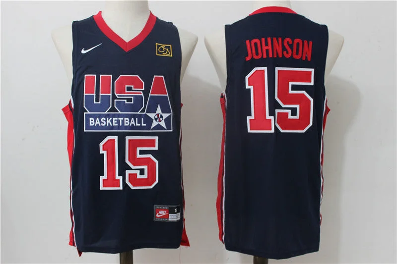 Basketball Jersey for Casual Wear-USA 15 Magic Johnson Blue 1992 Dream Team Basketball Basketball Jersey