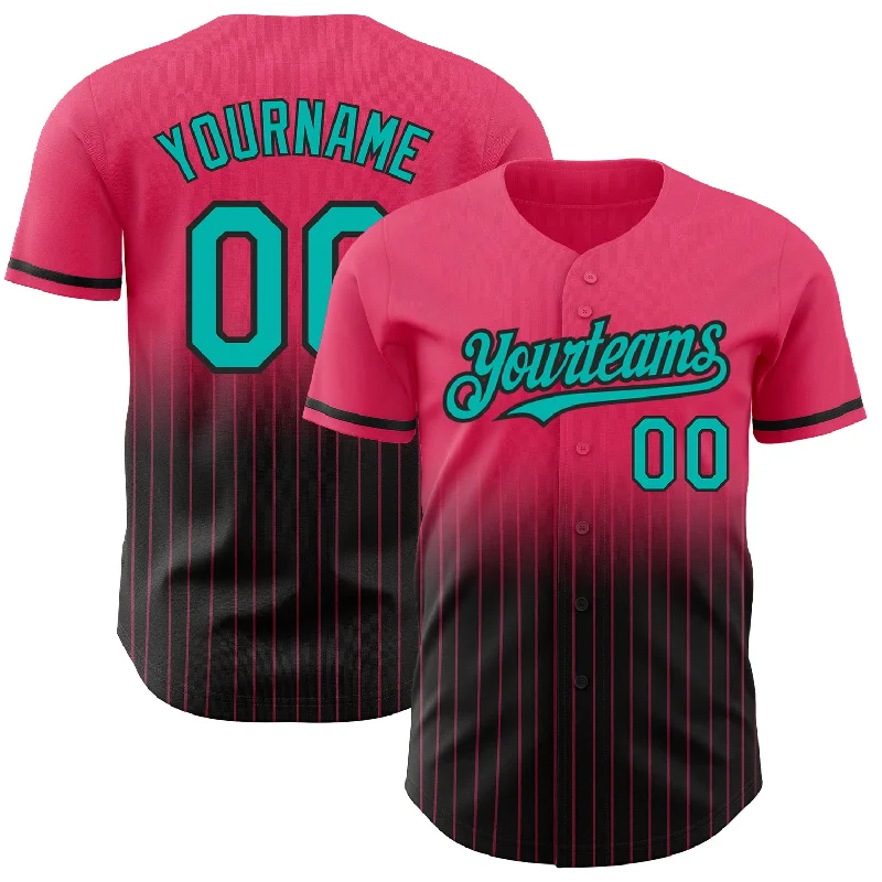 Baseball Jersey for Cool and Breathable Fit-Custom Neon Pink Pinstripe Aqua-Black Authentic Fade Fashion Baseball Jersey