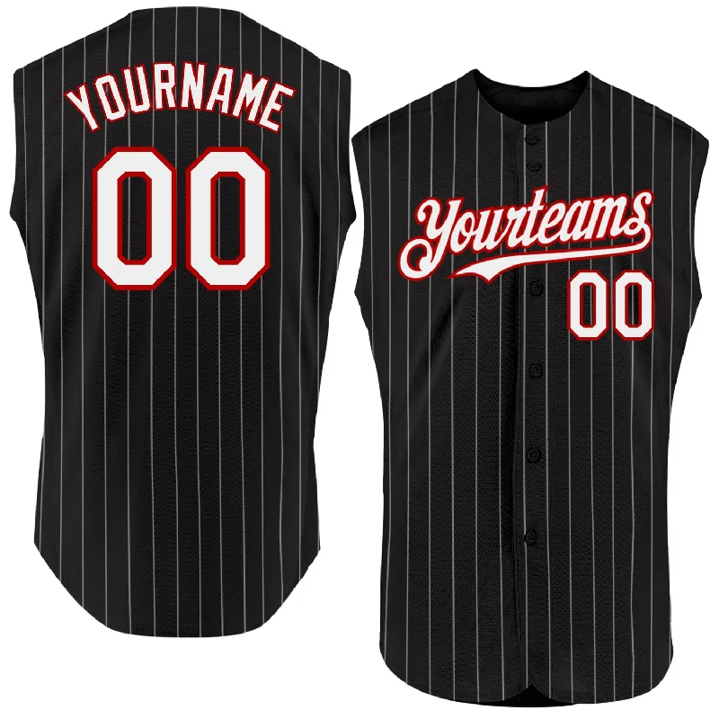 Baseball Jersey for Affordable Custom Jerseys-Custom Black White Pinstripe Orange Authentic Sleeveless Baseball Jersey