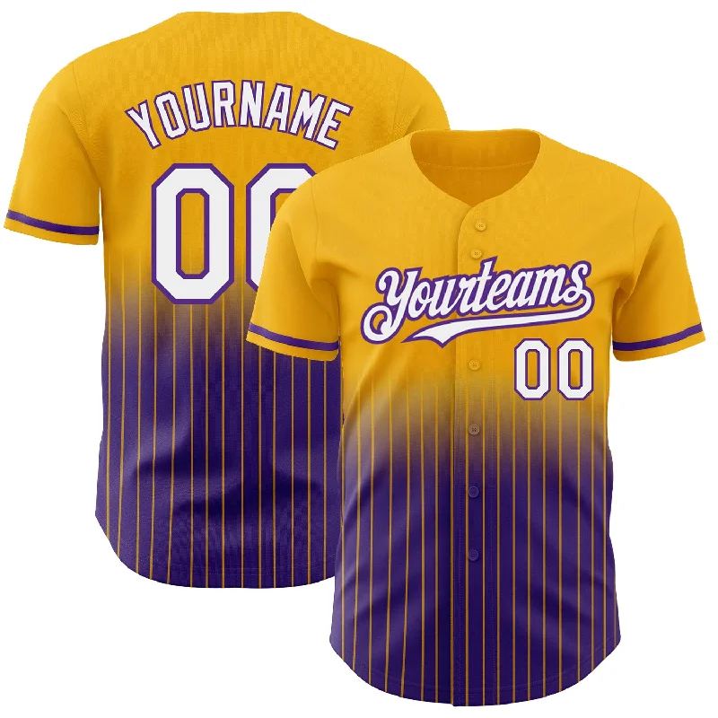 Baseball Jersey for High-Quality Athletic Wear-Custom Gold Pinstripe White-Purple Authentic Fade Fashion Baseball Jersey