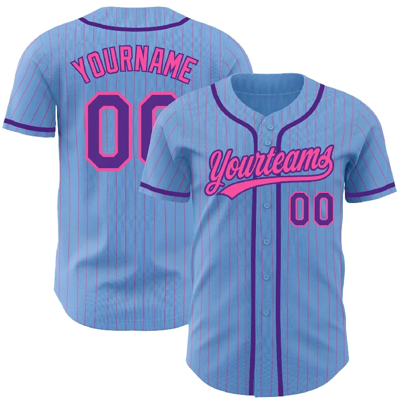 Baseball Jersey for Comfortable Team Apparel-Custom Light Blue Pink Pinstripe Purple Authentic Baseball Jersey