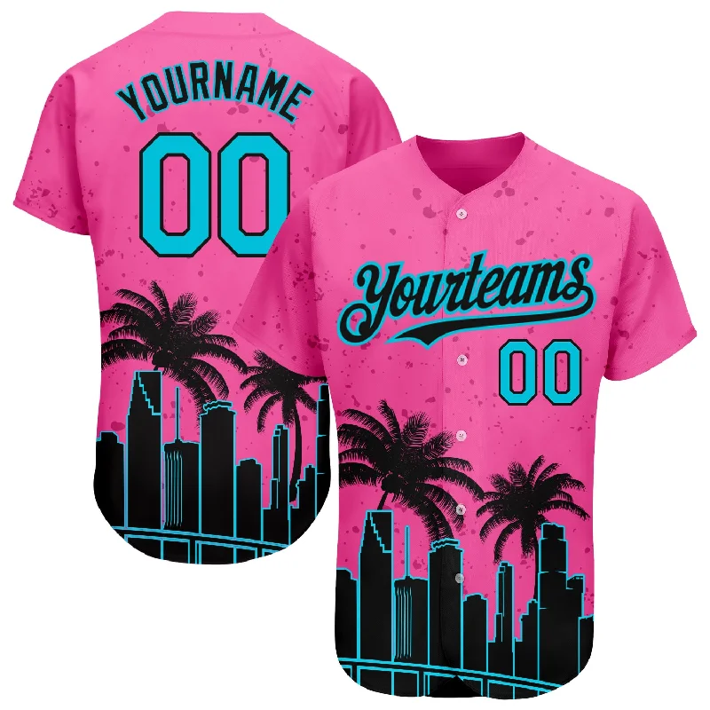 Baseball Jersey for Personalized Fan Gear-Custom Pink Lakes Blue-Black 3D Miami Palm Trees City Edition Authentic Baseball Jersey