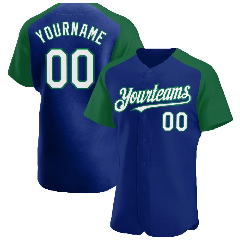 Baseball Jersey for Home and Away Games-Custom Royal White-Kelly Green Authentic Raglan Sleeves Baseball Jersey