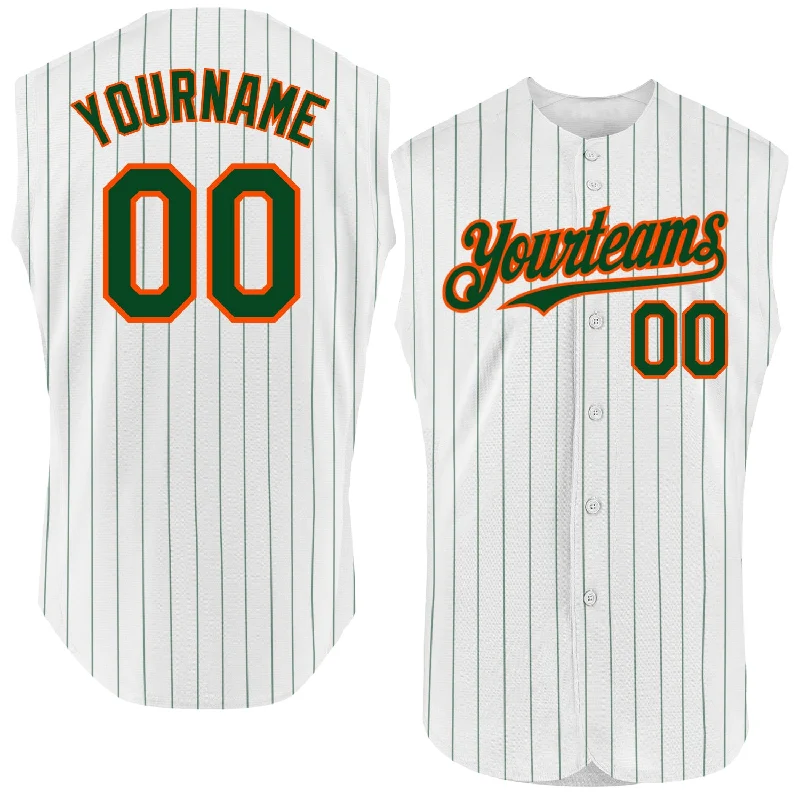 Baseball Jersey for Sports Event Fans-Custom White Green Pinstripe Gold Authentic Sleeveless Baseball Jersey