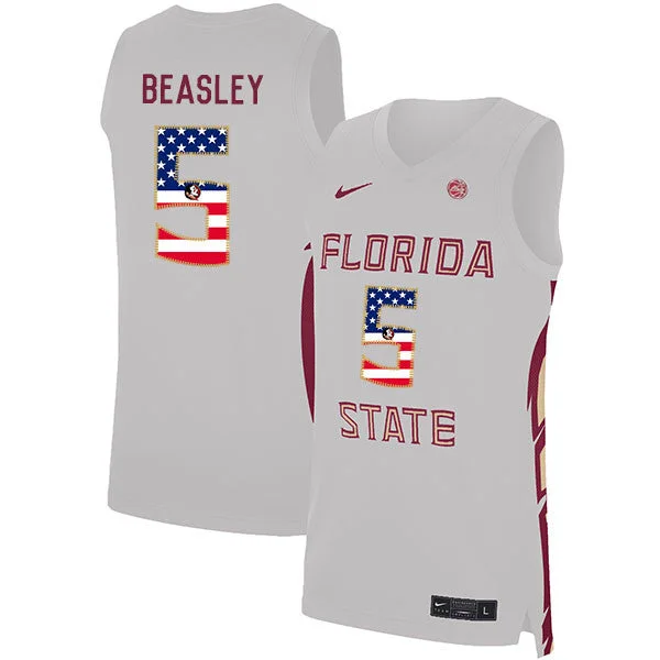 Basketball Jersey for Professional Players-Florida State Seminoles 5 Malik Beasley White USA Flag Basketball College Basketball Jersey