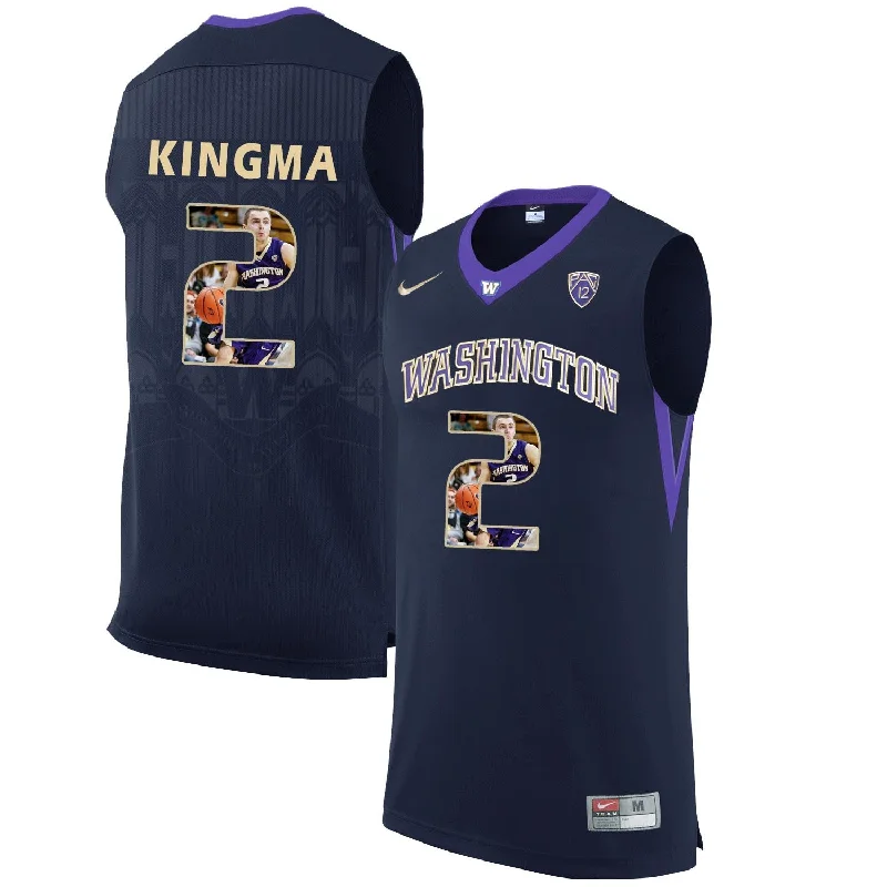 Basketball Jersey for Game Performance Apparel-Washington Huskies 2 Dan Kingma Black With Portait College Basketball Basketball Jersey