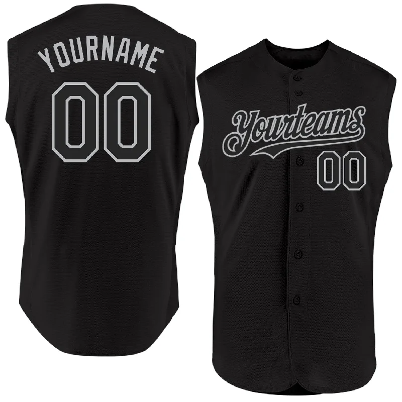 Baseball Jersey for Personalized Team Jerseys-Custom Black Gray Authentic Sleeveless Baseball Jersey