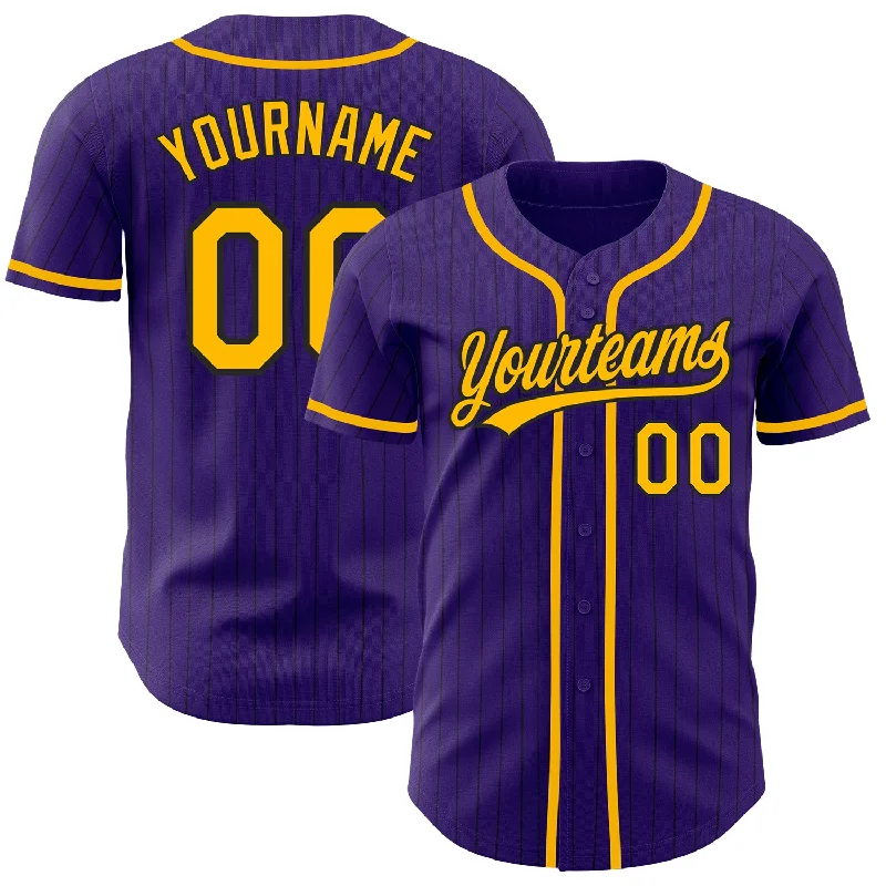 Baseball Jersey for Team Member Jerseys-Custom Purple Black Pinstripe Gold Authentic Baseball Jersey