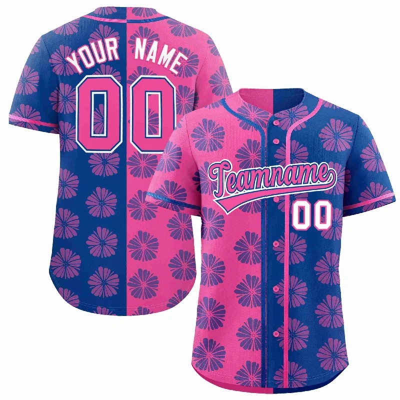 Baseball Jersey for Comfortable Fit for All Sizes-Custom Pink Royal Split Fashion Flower Graffiti Pattern Authentic Baseball Jersey