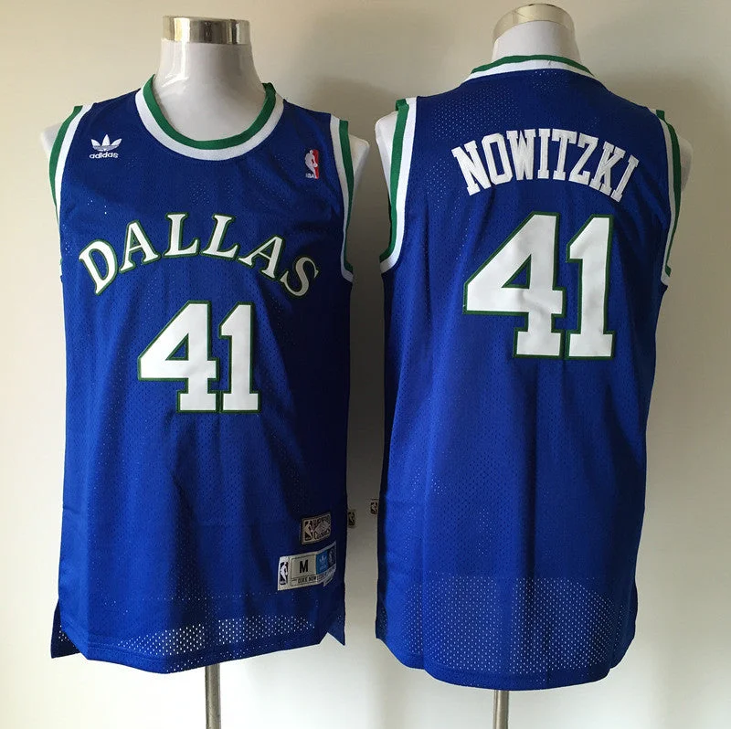 Basketball Jersey for High-Performance Game Wear-Mavericks 41 Dirk Nowitzki Blue Hardwood Classics Basketball Jersey