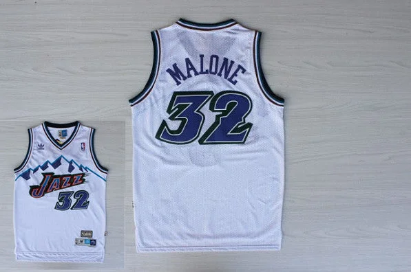 Basketball Jersey for Soft and Comfortable Player Fit-Jazz 32 Malone White Hardwood Classics Basketball Jerseys