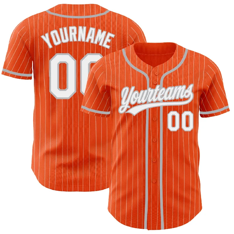 Baseball Jersey for Game-Ready Performance-Custom Orange White Pinstripe Gray Authentic Baseball Jersey