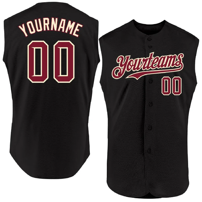 Baseball Jersey for Comfortable Fit for All Sizes-Custom Black Crimson-Cream Authentic Sleeveless Baseball Jersey