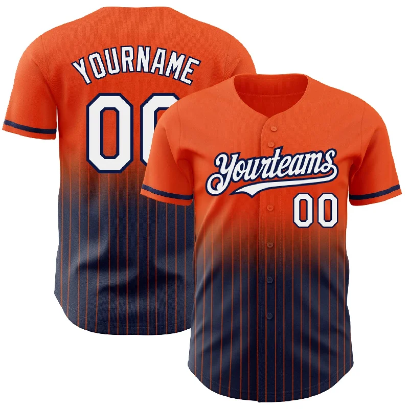 Baseball Jersey for Official Team Uniforms-Custom Orange Pinstripe White-Navy Authentic Fade Fashion Baseball Jersey