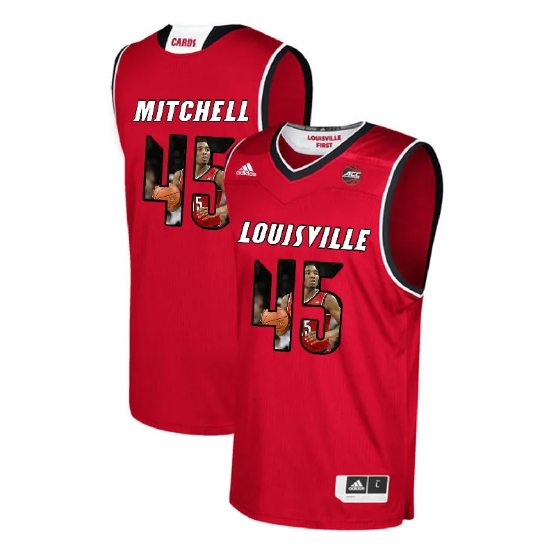 Basketball Jersey for Vintage Basketball Apparel-Louisville Cardinals 45 Donovan Mitchell Red With Portrait Print College Basketball Basketball Jersey