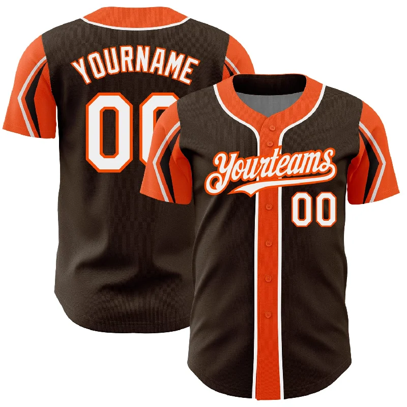 Baseball Jersey for Game Day Fan Gear-Custom Brown White-Orange 3 Colors Arm Shapes Authentic Baseball Jersey