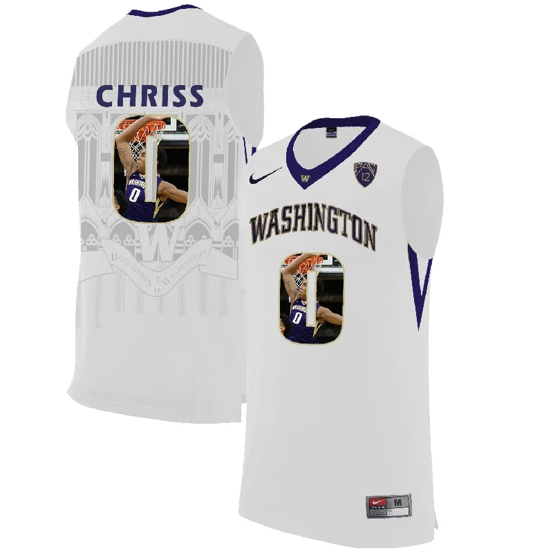 Basketball Jersey for Quick-Dry Material-Washington Huskies 10 Marquese Chriss White With Portait College Basketball Basketball Jersey