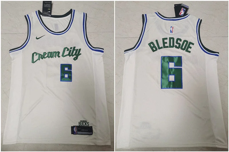 Basketball Jersey for Basketball Team Sponsorship Gear-Bucks 6 Eric Bledsoe White 2019-20 City Edition Swingman Basketball Jersey