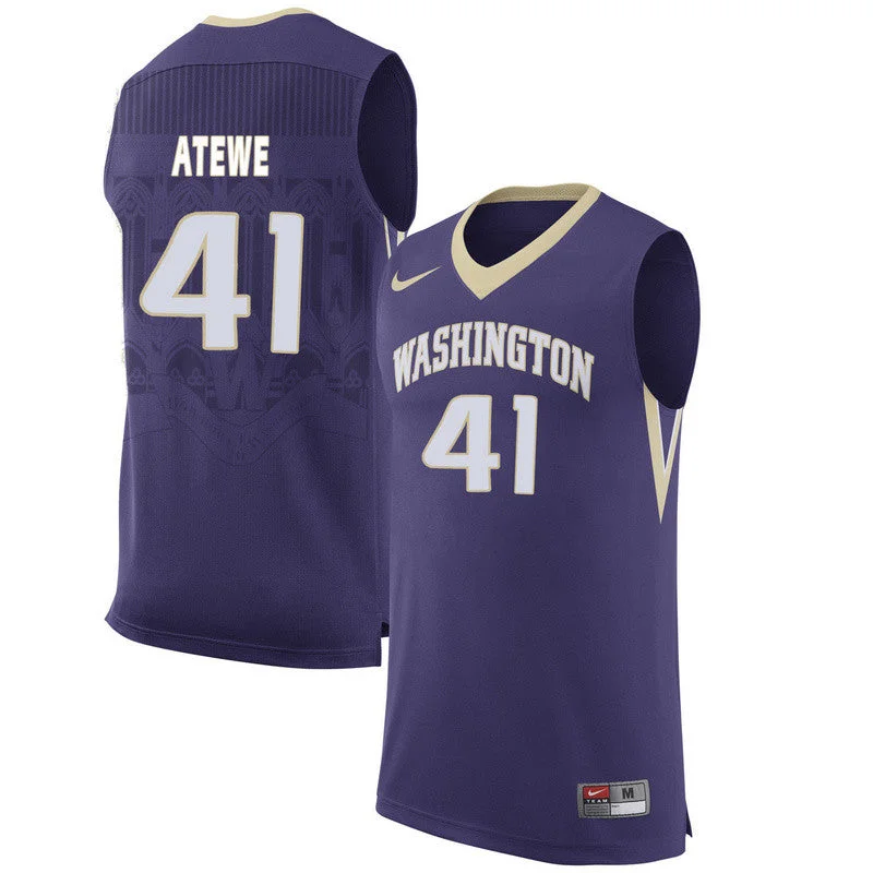 Basketball Jersey for Retro Custom Jerseys-Washington Huskies 41 Matthew Atewe Purple College Basketball Basketball Jersey