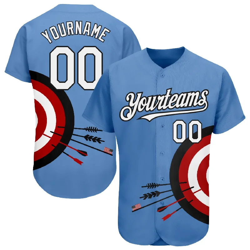 Baseball Jersey for Youth Custom Jerseys-Custom Light Blue White-Black 3D Pattern Design Dart Board Target Authentic Baseball Jersey