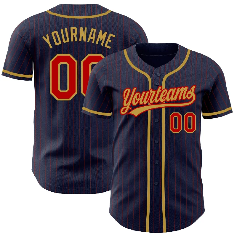 Baseball Jersey for Comfortable Fit for Adults-Custom Navy Red Pinstripe Old Gold Authentic Baseball Jersey