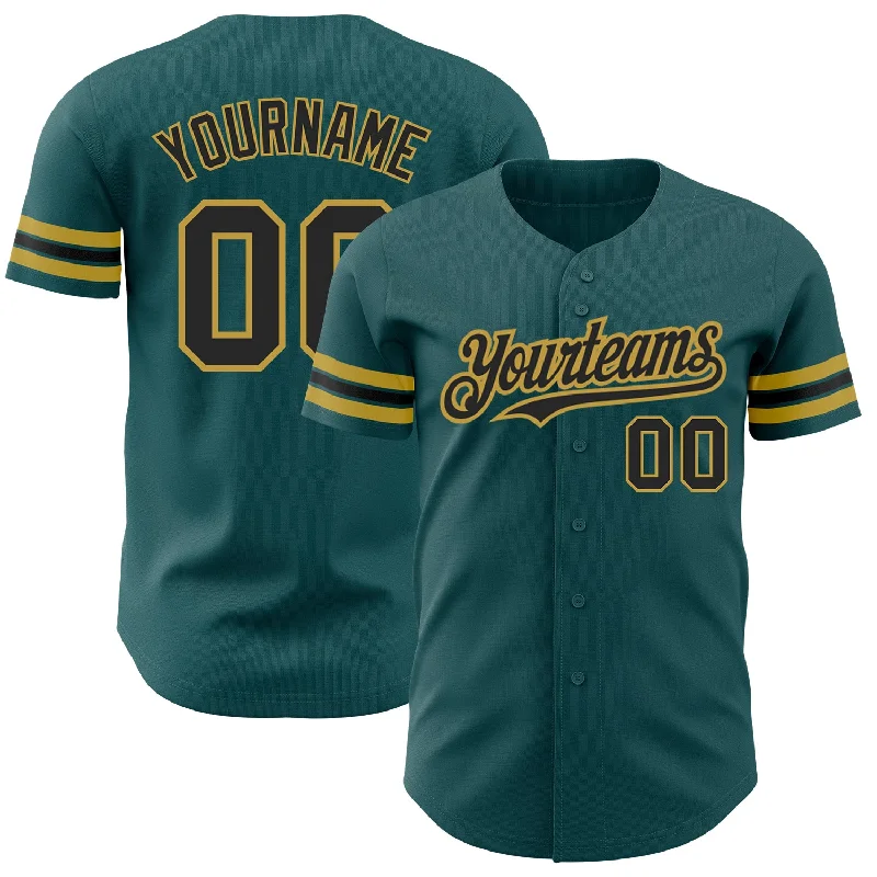 Baseball Jersey for Retro Design-Custom Midnight Green Black-Old Gold Authentic Baseball Jersey