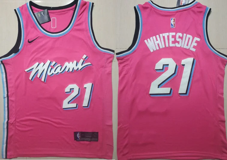 Basketball Jersey for Youth Team Spirit Apparel-Heat 21 Hassan Whiteside Pink 2018-19 Earned Edition Swingman Basketball Jersey