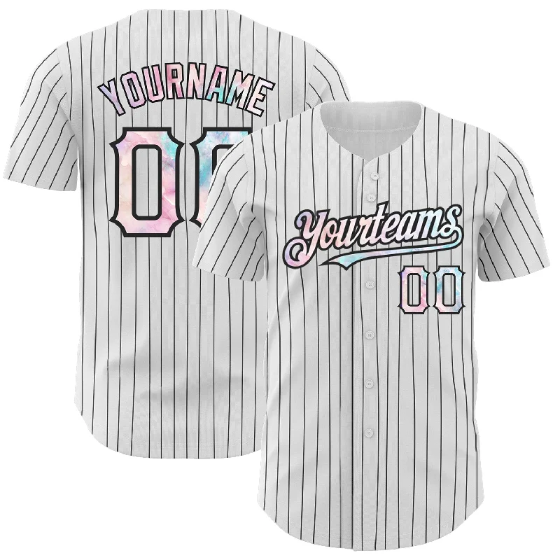 Baseball Jersey for Professional Custom Apparel-Custom White Black Pinstripe Tie Dye Authentic Baseball Jersey