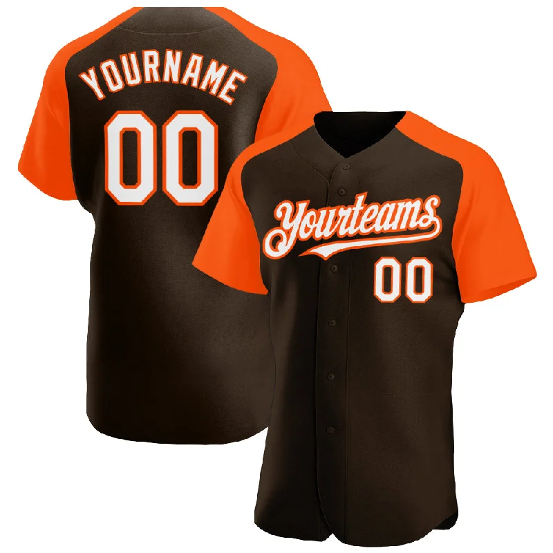 Baseball Jersey for Stylish and Comfortable Designs-Custom Brown White-Orange Authentic Raglan Sleeves Baseball Jersey