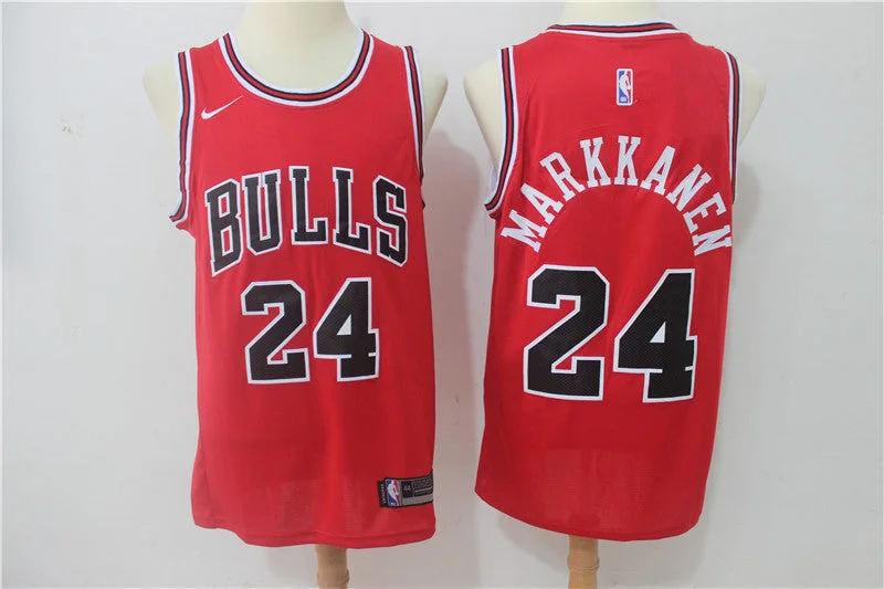 Basketball Jersey for Team Building Apparel-Bulls 24 Laur Markkanen Red Swingman Basketball Jersey