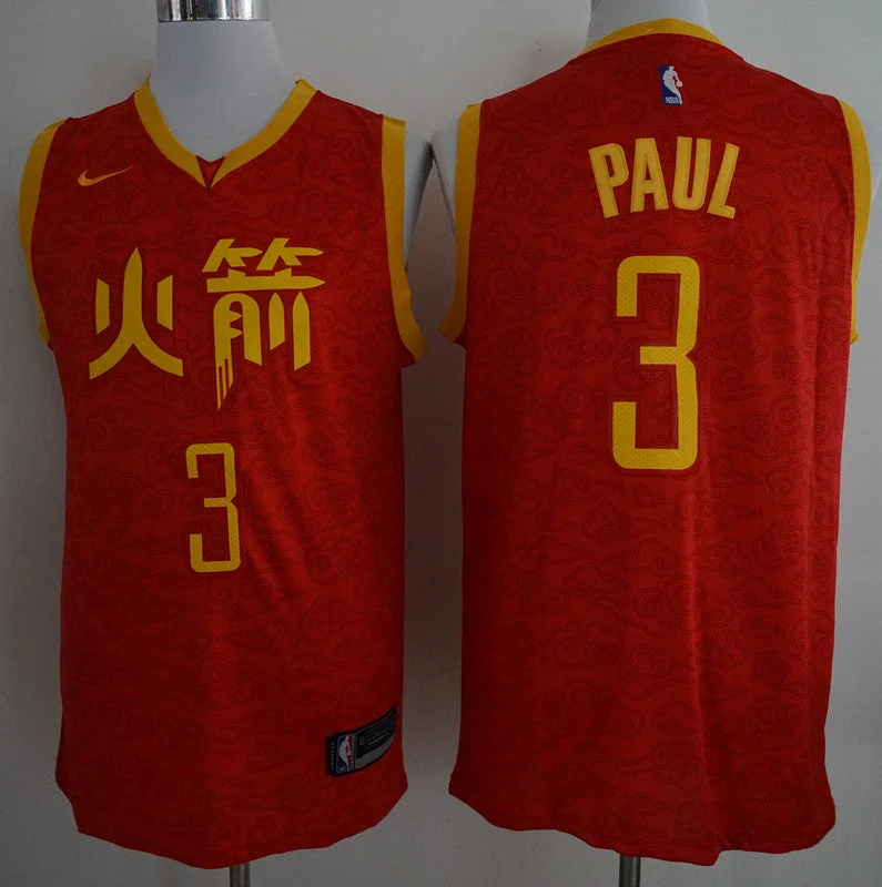 Basketball Jersey for High-School Basketball Players-Rockets 3 Chris Paul Red 2018-19 City Edition Swingman Basketball Jersey