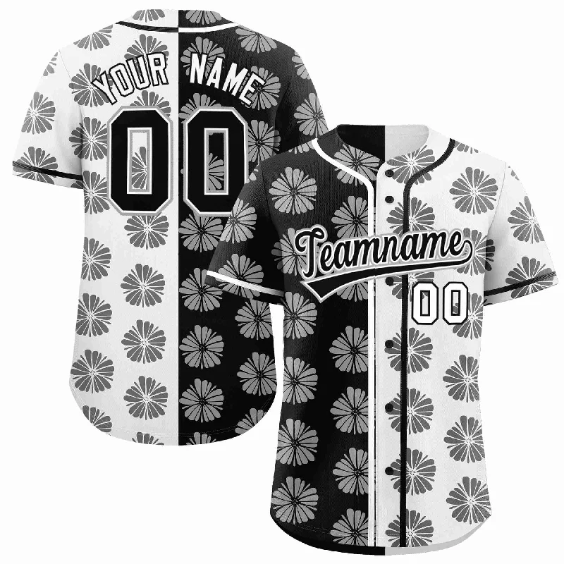 Baseball Jersey for Comfortable Player Jerseys-Custom Black White Split Fashion Flower Graffiti Pattern Authentic Baseball Jersey