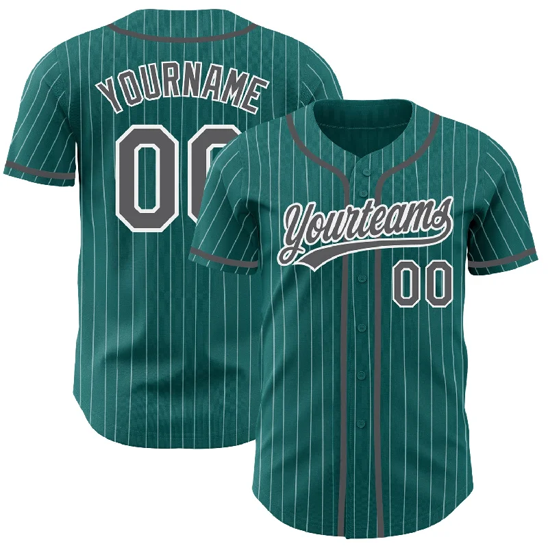 Personalized Baseball Jersey-Custom Teal White Pinstripe Steel Gray Authentic Baseball Jersey