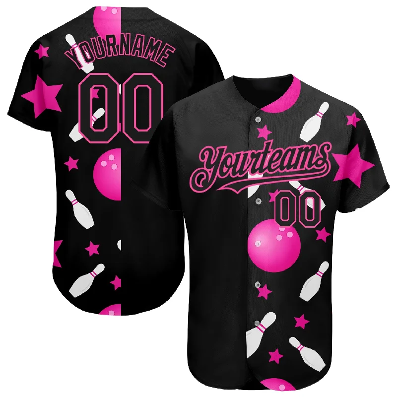 Baseball Jersey for Team Member Jerseys-Custom Black Pink 3D Pattern Design Bowling Authentic Baseball Jersey