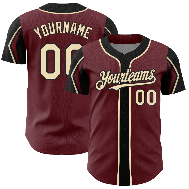 Baseball Jersey for Cool Custom Player Designs-Custom Burgundy City Cream-Black 3 Colors Arm Shapes Authentic Baseball Jersey