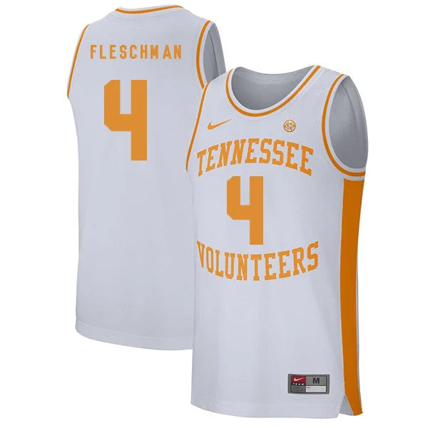 Basketball Jersey for High-Quality Materials-Tennessee Volunteers 4 Jacob Fleschman White College Basketball Basketball Jersey