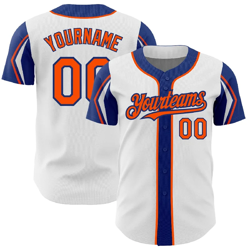 Baseball Jersey for Authentic Team Spirit-Custom White Orange-Royal 3 Colors Arm Shapes Authentic Baseball Jersey