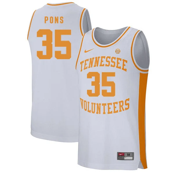 Basketball Jersey for High-Performance Game Wear-Tennessee Volunteers 35 Yves Pons White College Basketball Basketball Jersey