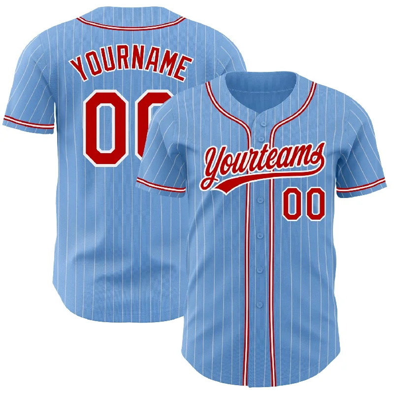 Baseball Jersey for School Baseball Teams-Custom Light Blue White Pinstripe Red Authentic Baseball Jersey