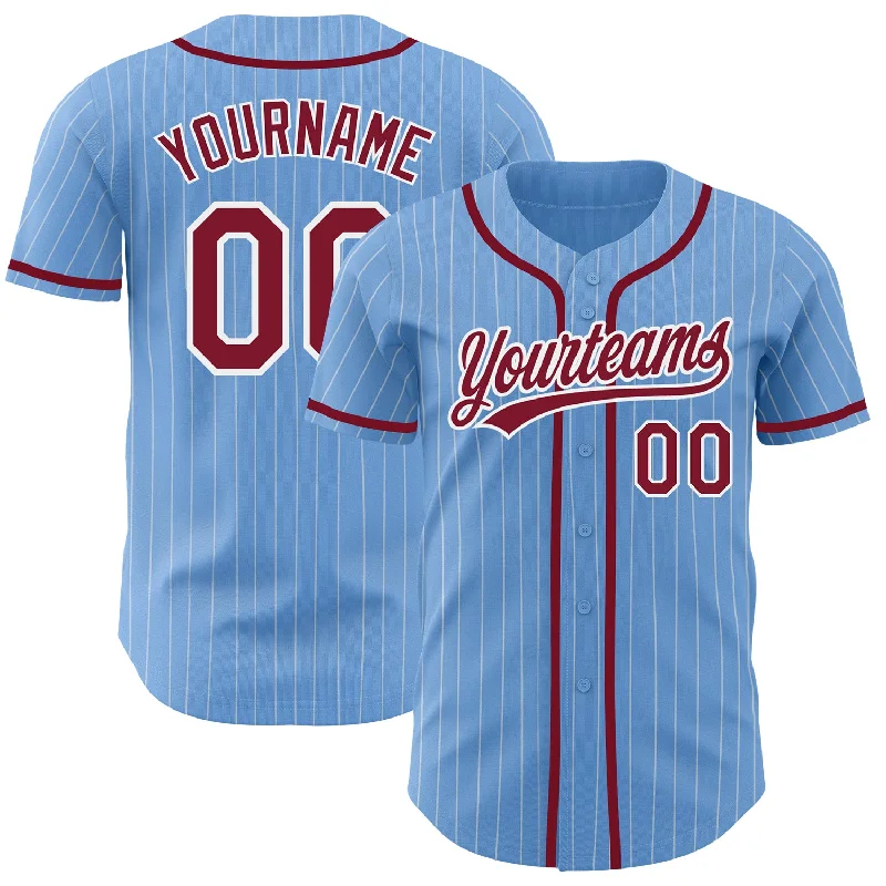 Baseball Jersey for Comfortable Team Uniform-Custom Light Blue White Pinstripe Crimson Authentic Baseball Jersey