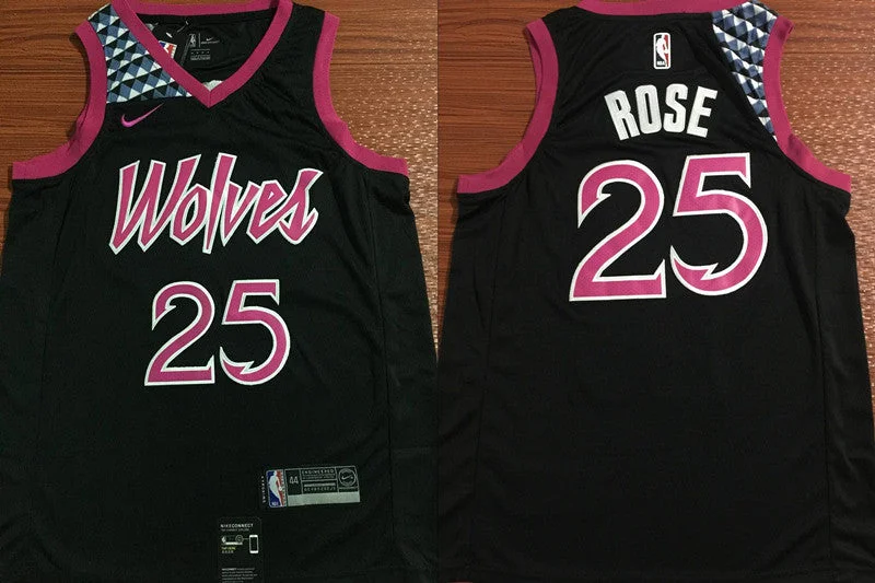 Basketball Jersey for Professional Players-Timberwolves 25 Derrick Rose Black 2018 19 City Edition Swingman Basketball Jersey