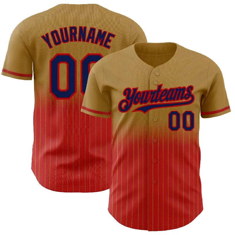 Baseball Jersey for High-Quality Fan Apparel-Custom Old Gold Pinstripe Navy-Red Authentic Fade Fashion Baseball Jersey