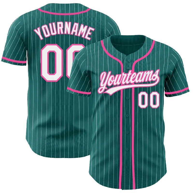 Baseball Jersey for Vintage Style-Custom Teal White Pinstripe Pink Authentic Baseball Jersey