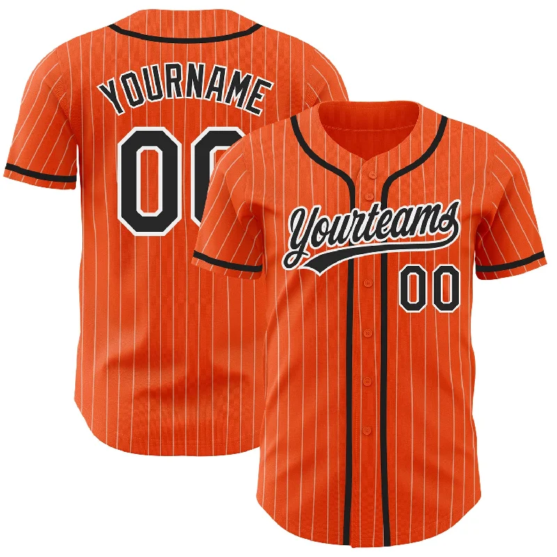 Baseball Jersey for Comfortable Game Wear-Custom Orange White Pinstripe Black Authentic Baseball Jersey