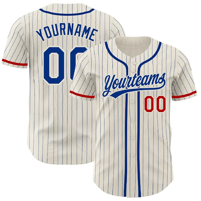 Baseball Jersey for Custom Printed Designs-Custom Cream Royal Pinstripe Red Authentic Baseball Jersey