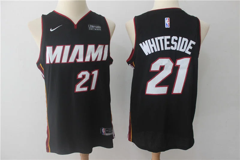 Basketball Jersey for Basketball Fan Apparel-Heat 21 Hassan Whiteside Black Authentic Basketball Jersey