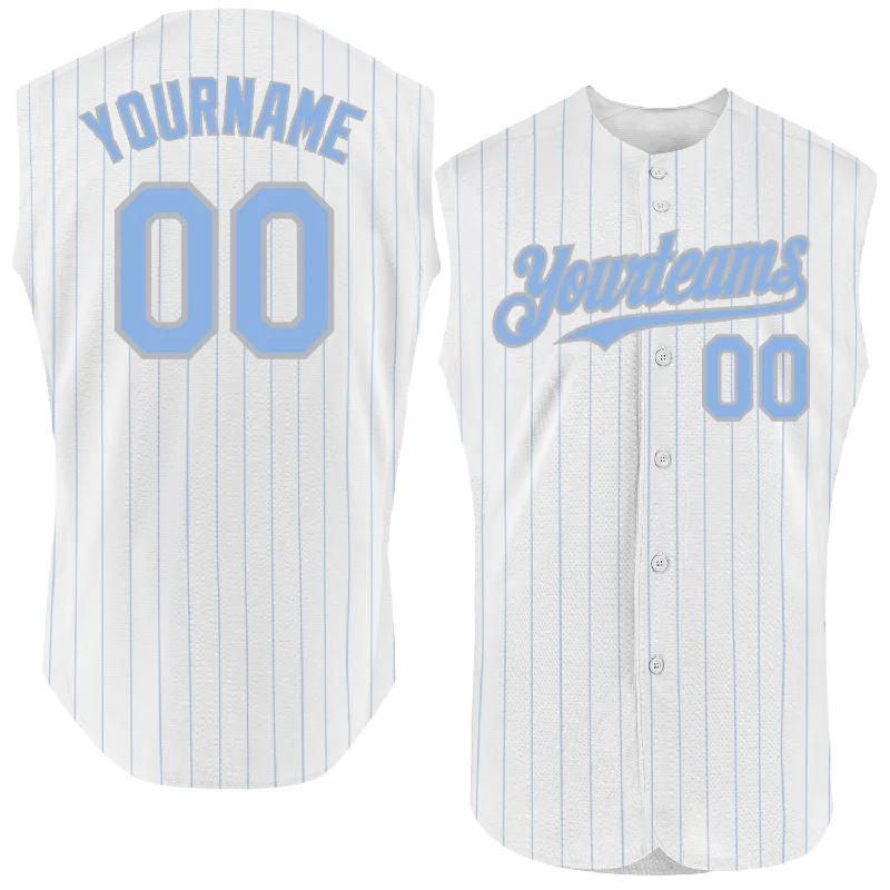 Baseball Jersey for Stylish and Comfortable Designs-Custom White Light Blue Pinstripe Red Authentic Sleeveless Baseball Jersey